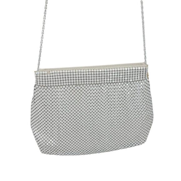 Vintage 80s White Metal Mesh Evening Bag Crossbody Chain Shoulder Bag Formal - Picture 10 of 12